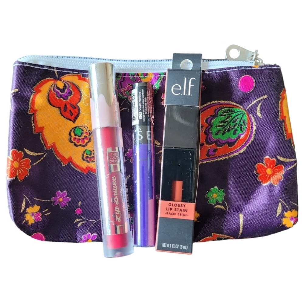 Make Up bag three shades of lip gloss (Sephora, e.l.f. and The Beauty Corp) NEW